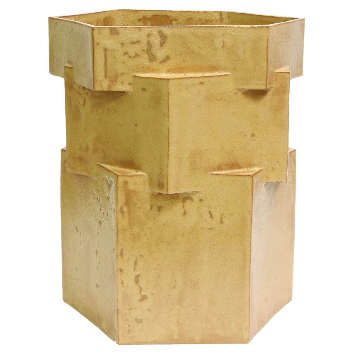 Three-Tier Ceramic Hex Planter in Goldenrod by BZIPPY For Sale