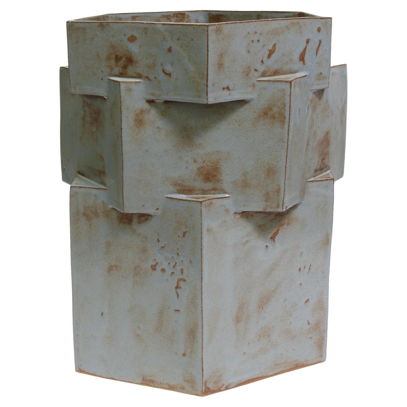 Three-Tier Ceramic Hex Planter in Rusty Blue Shino by Bzippy For Sale