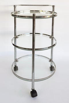 Three-tier Chrome and Glass Serving Bar Cart on Casters