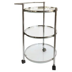 Three-tier Chrome and Glass Serving Bar Cart on Casters