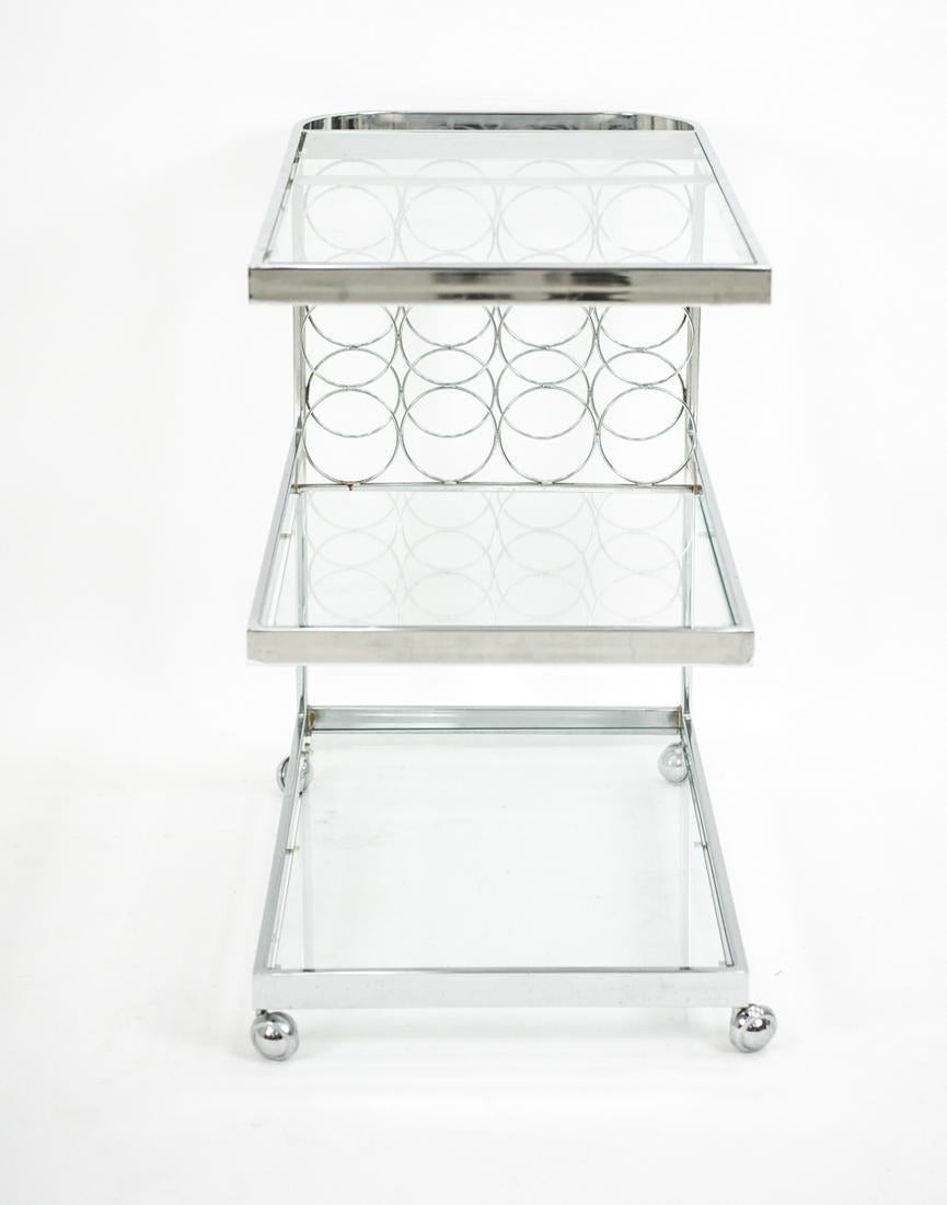 Three-Tier Chrome Bar Cart In Good Condition For Sale In New York, NY