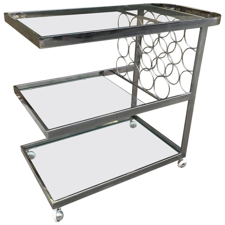 Three-Tier Chrome Bar Cart In Good Condition In New York, NY