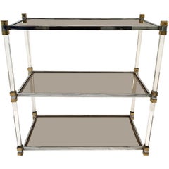 Three-Tier Chrome, Lucite and Brass Console