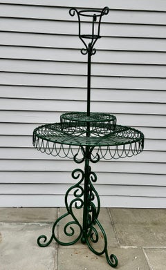 Three-Tier Circular Wire and Wrought Iron Plant Stand, Green, Mid 20th Century