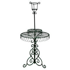 Three-Tier Circular Wire and Wrought Iron Plant Stand, Green, Mid 20th Century