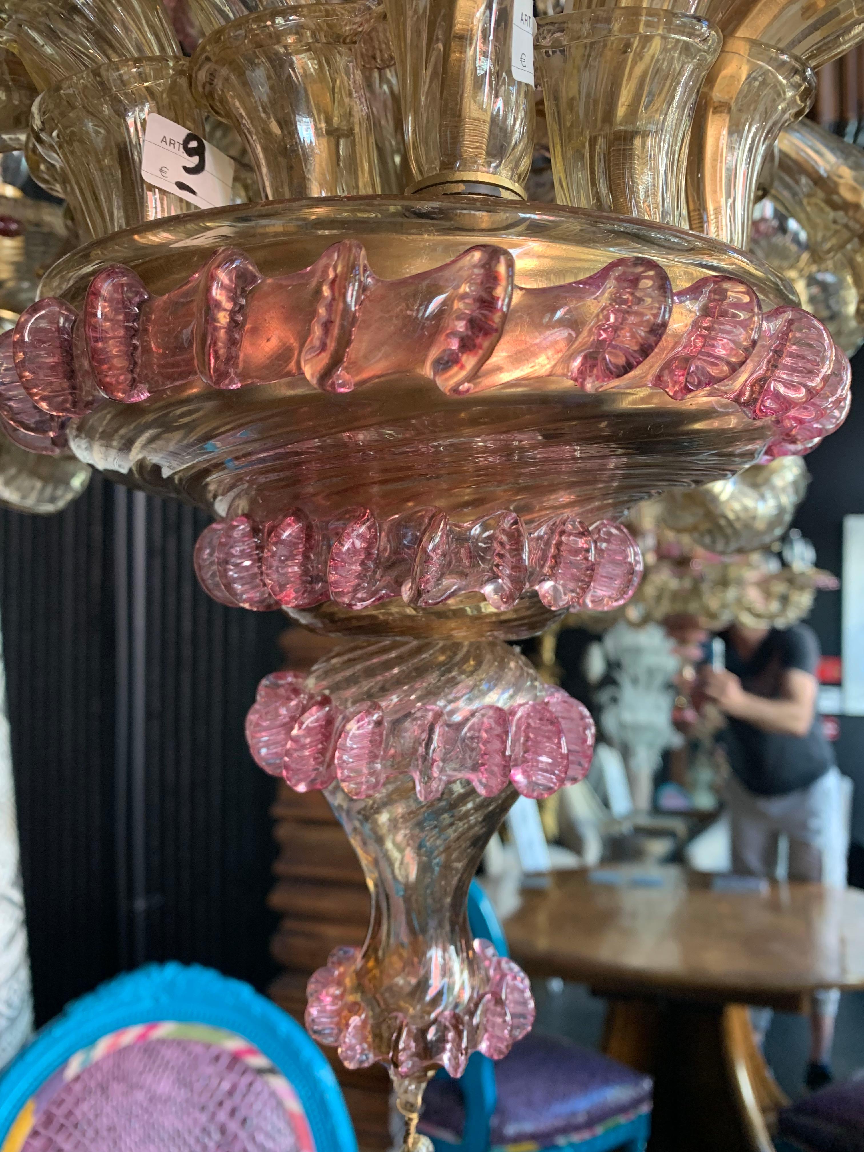Three Tier Clear Icey Leaves Murano Chandelier In Good Condition For Sale In Hudson, NY