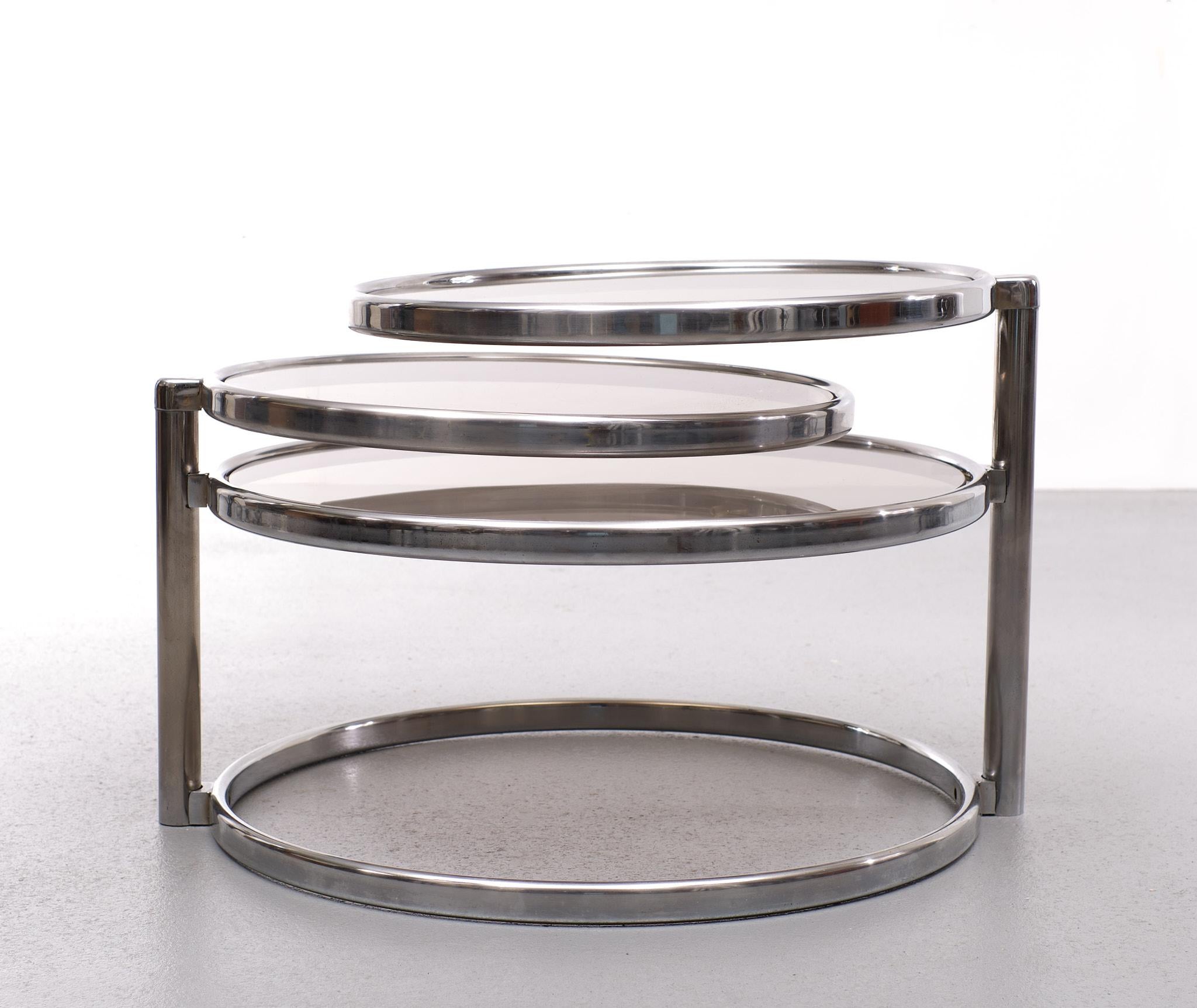 Chrome Three Tier Coffee Table Attributed to Milo Baugman, 1970s