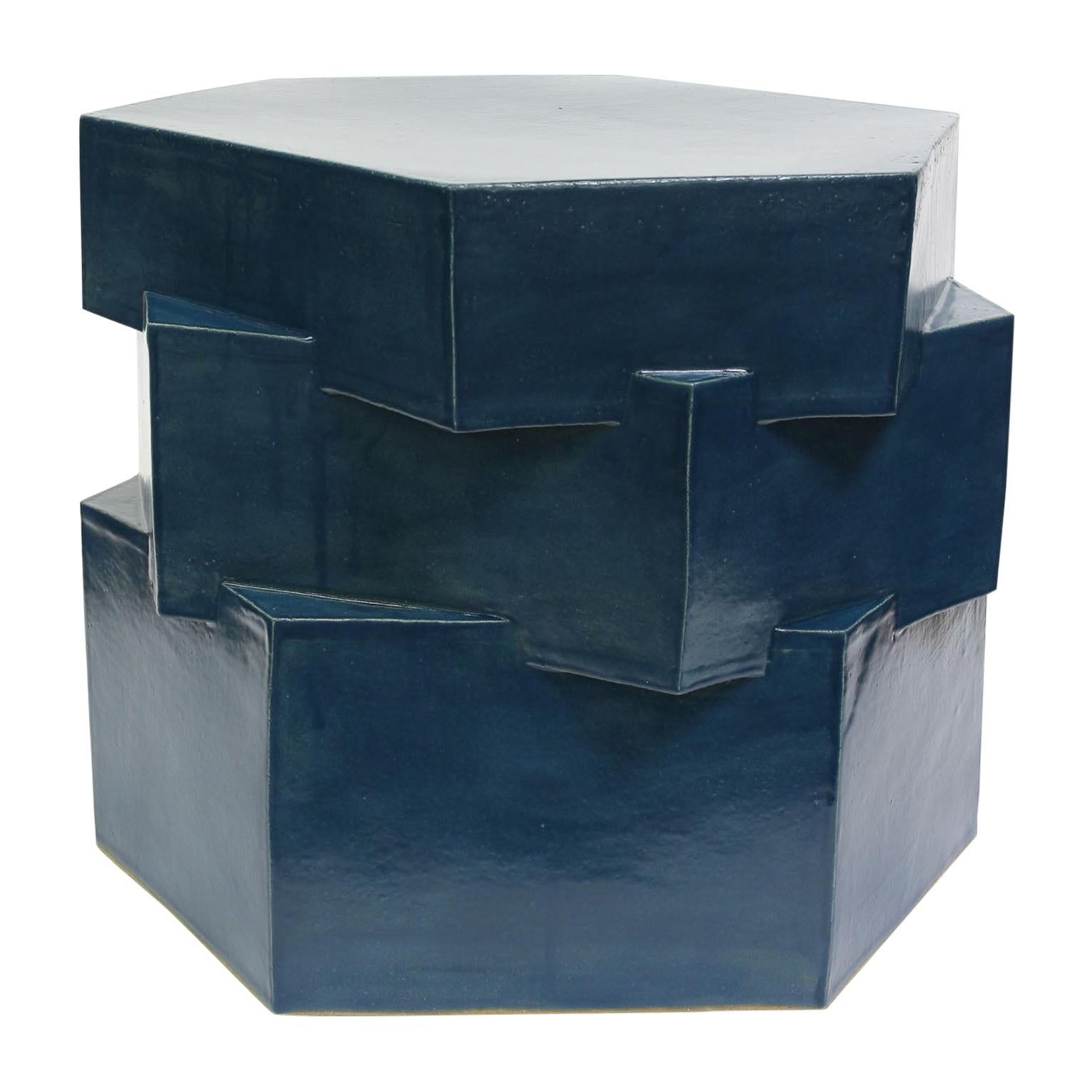 Triple Tier Ceramic Hex Side Table in Almost Teal by BZIPPY For Sale