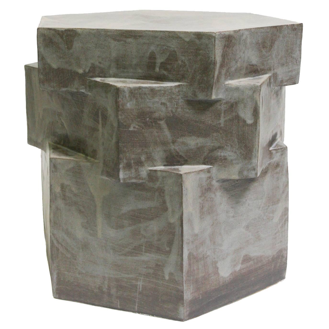 Triple Tier Ceramic Hex Side Table in Acai Matte by BZIPPY For Sale
