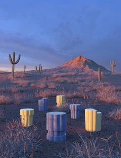 Three-Tier Ceramic Cloud Side Table & Stool in Mottled Blue by BZIPPY