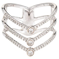 Three Tier Diamond V Ring Sz 6.5 Band Estate Fine Stacking Jewelry