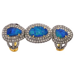 Three Tier Doublet Opal Knuckle Ring with Pave Diamonds In18k Gold & Silver