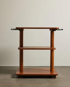 Étagère à trois niveaux en orme avec poignées chromées, France, c. 1970