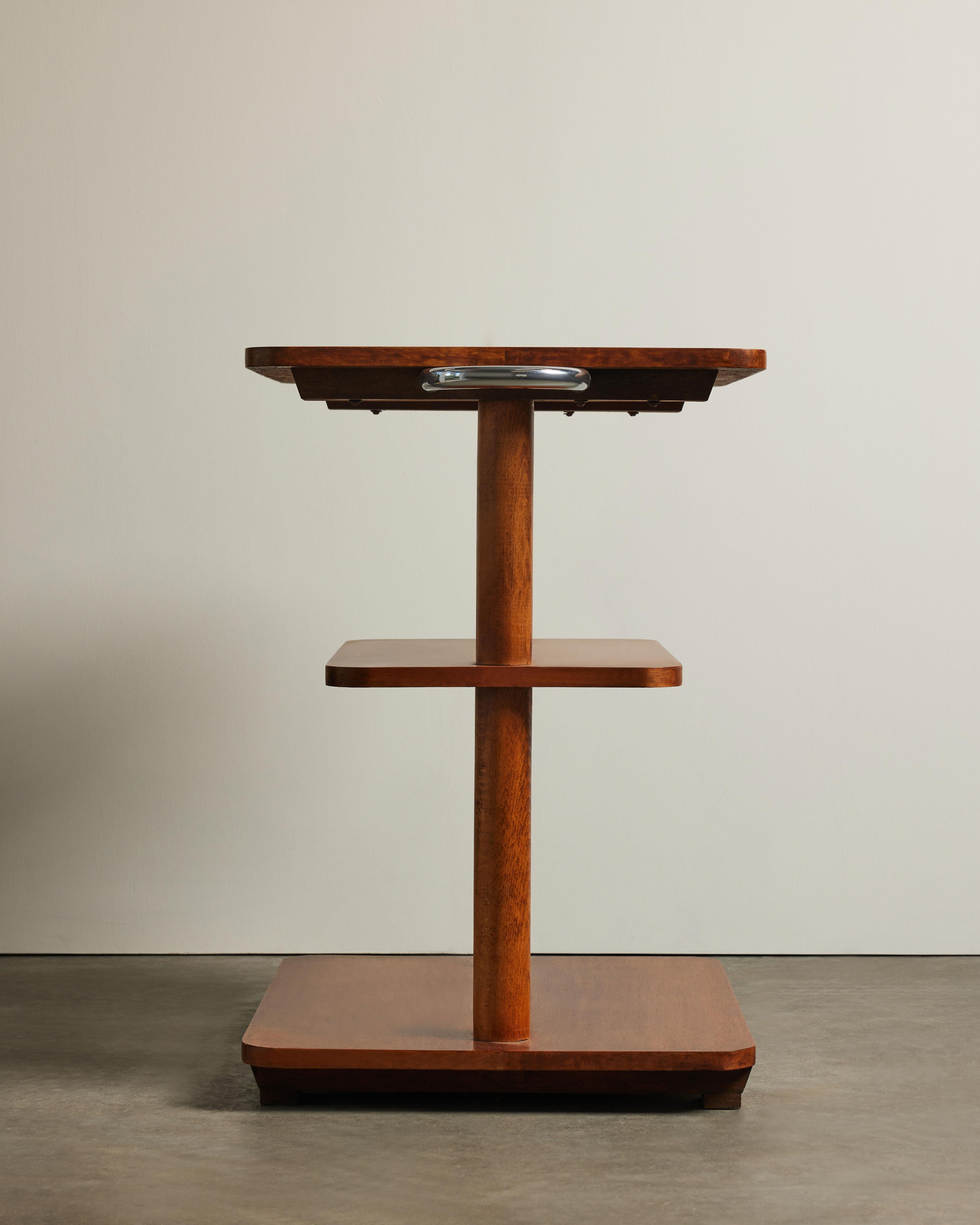 Three Tier Elm Shelf with Chrome Handles, France, c. 1970 In Excellent Condition For Sale In New York City, NY