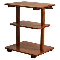 Three Tier Elm Shelf with Chrome Handles, France, c. 1970