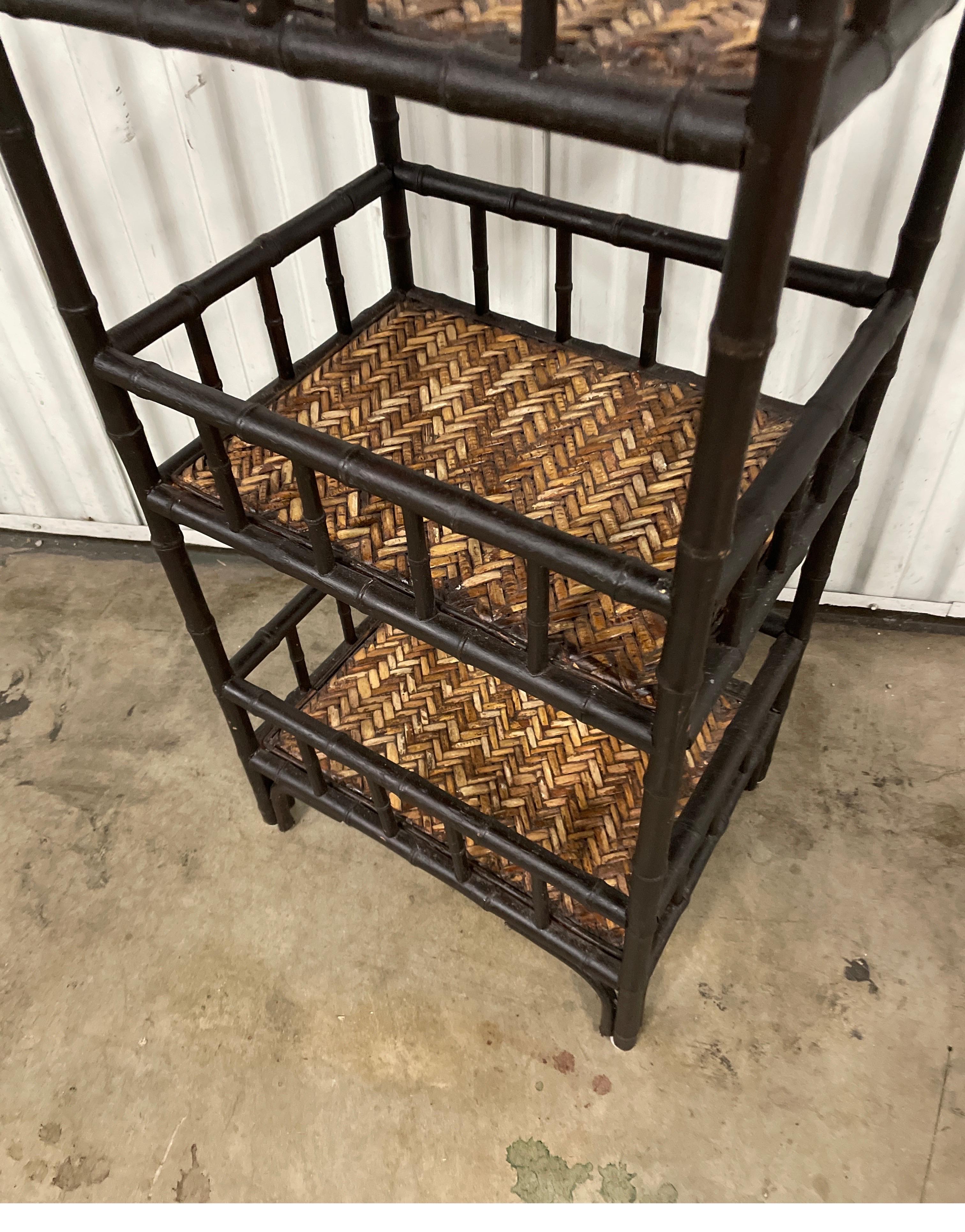 Three Tier Faux Bamboo Storage Shelf In Good Condition For Sale In West Palm Beach, FL