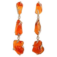 Three Tier Fire Opal Dangle Earrings With Diamonds Made In 19k Yellow Gold