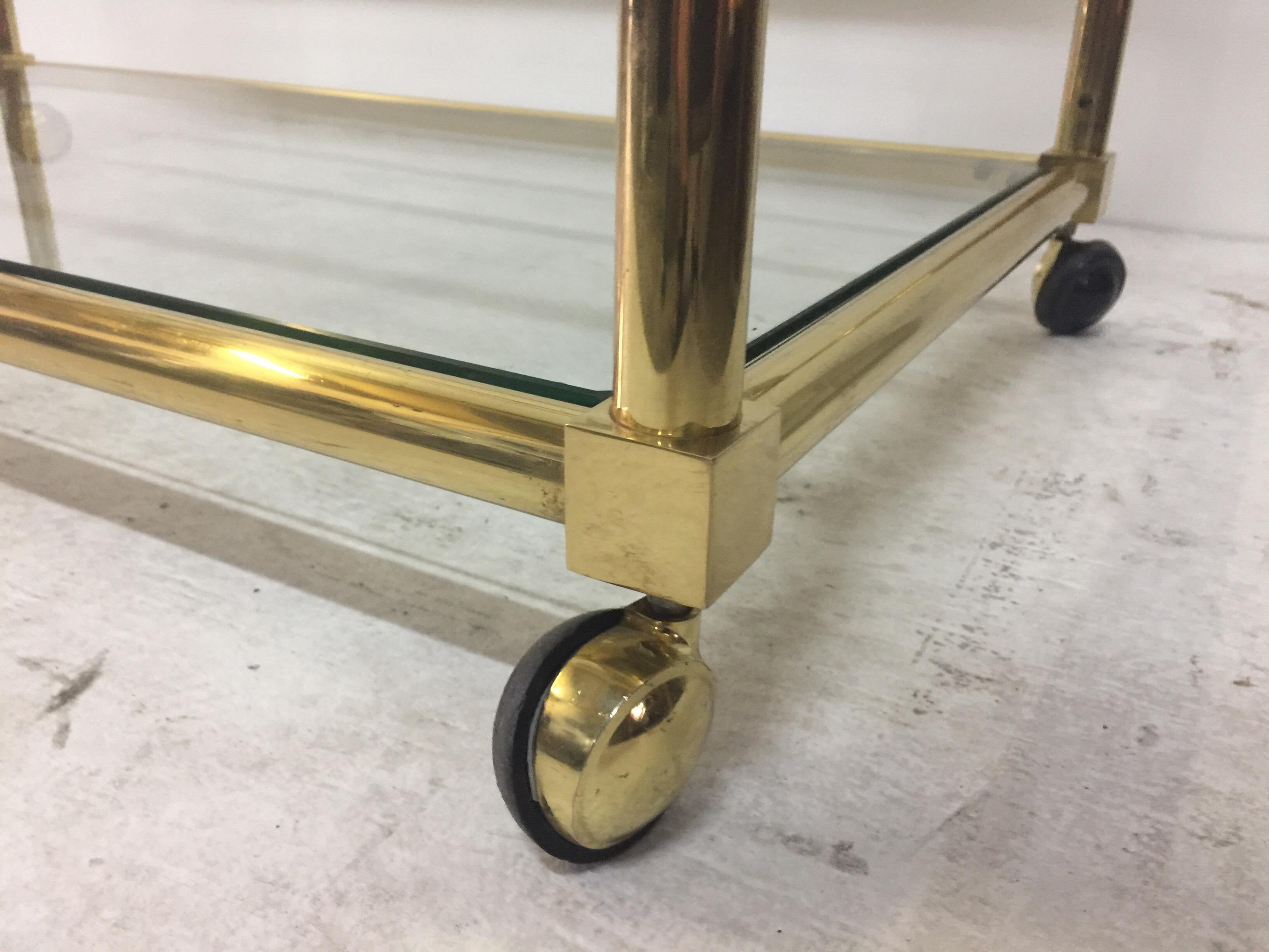 Three-Tier French Brass Bar Cart or Console In Good Condition For Sale In East Hampton, NY