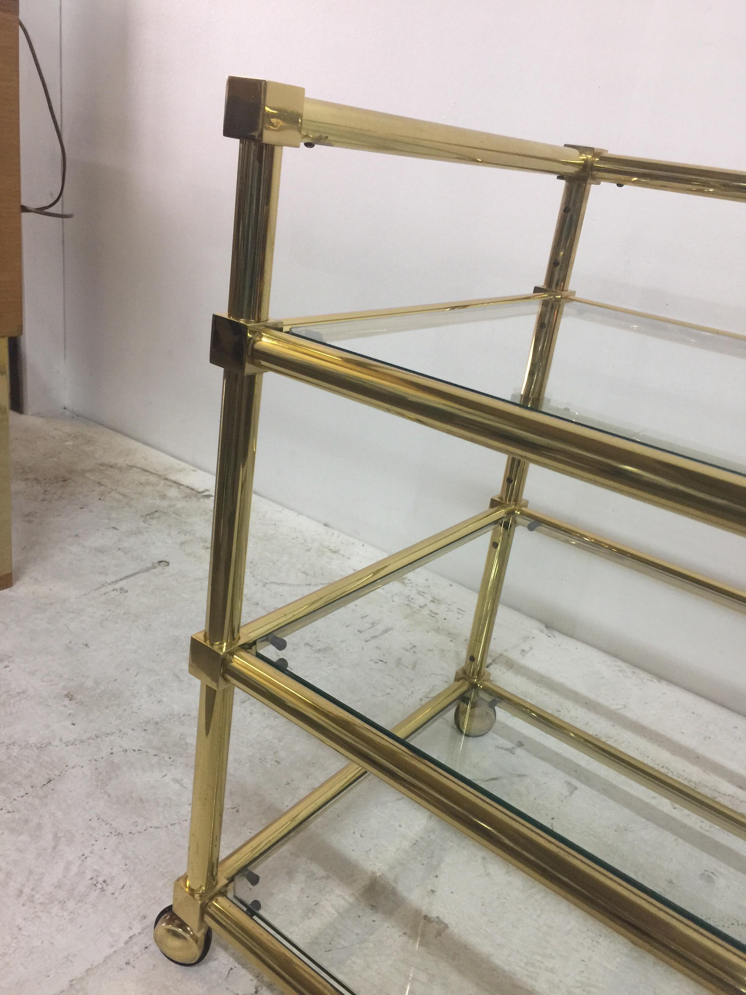 Three-Tier French Brass Bar Cart or Console For Sale 2