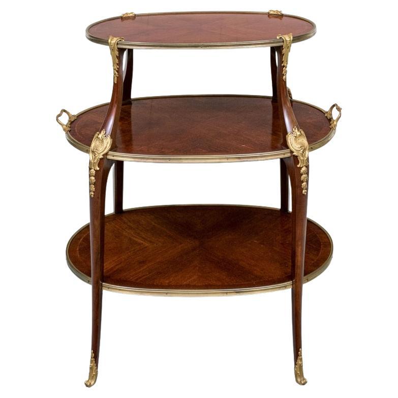 Three Tier French Parquetry Serving Stand With Dore Bronze Mounts For Sale