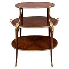 Three Tier French Parquetry Serving Stand With Dore Bronze Mounts