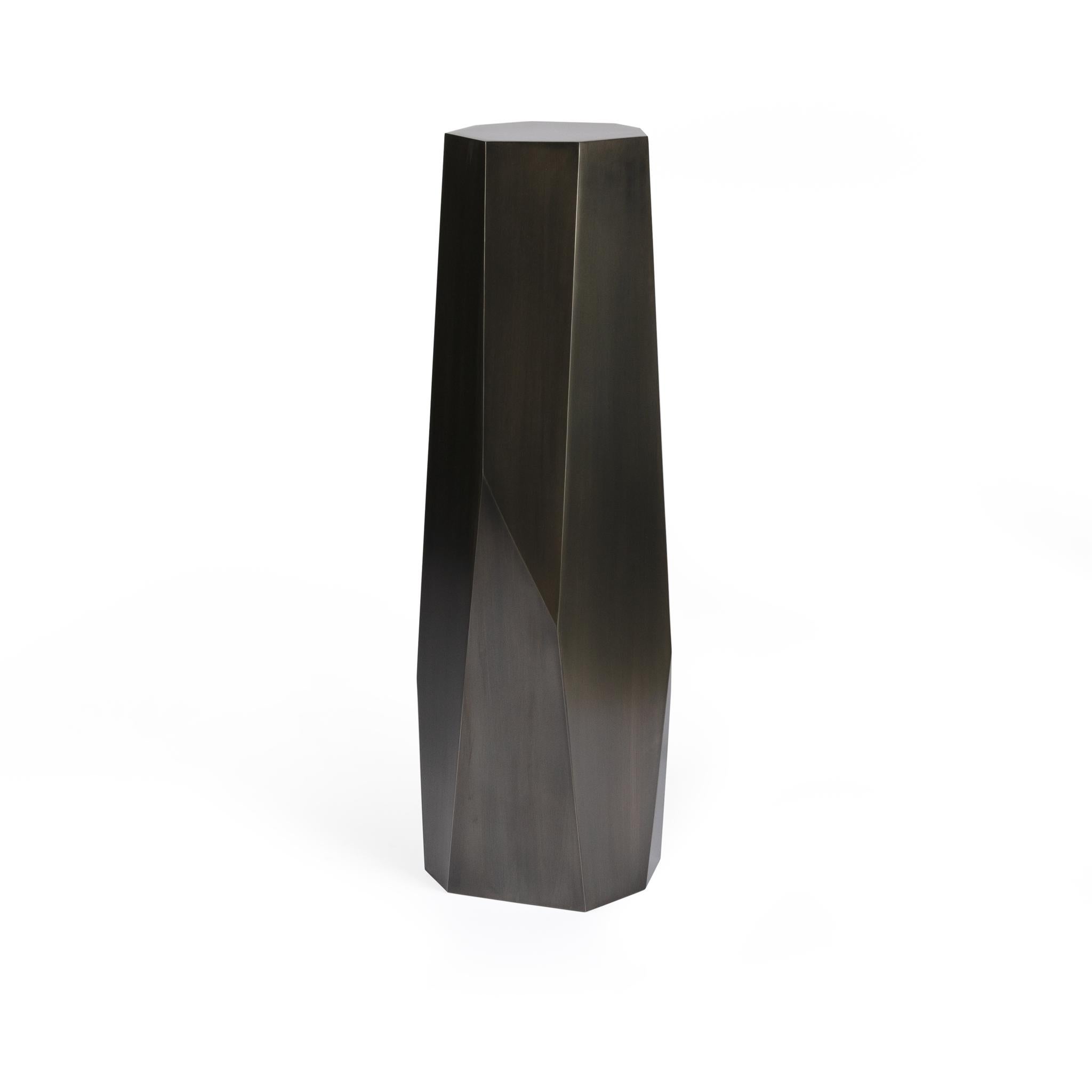 Contemporary Three Tier Geometric Hex Display Pedestal Set Linear Blackened Finish