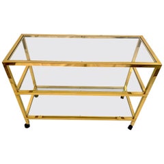 Three-Tier Glass and Brass Drinks Cart