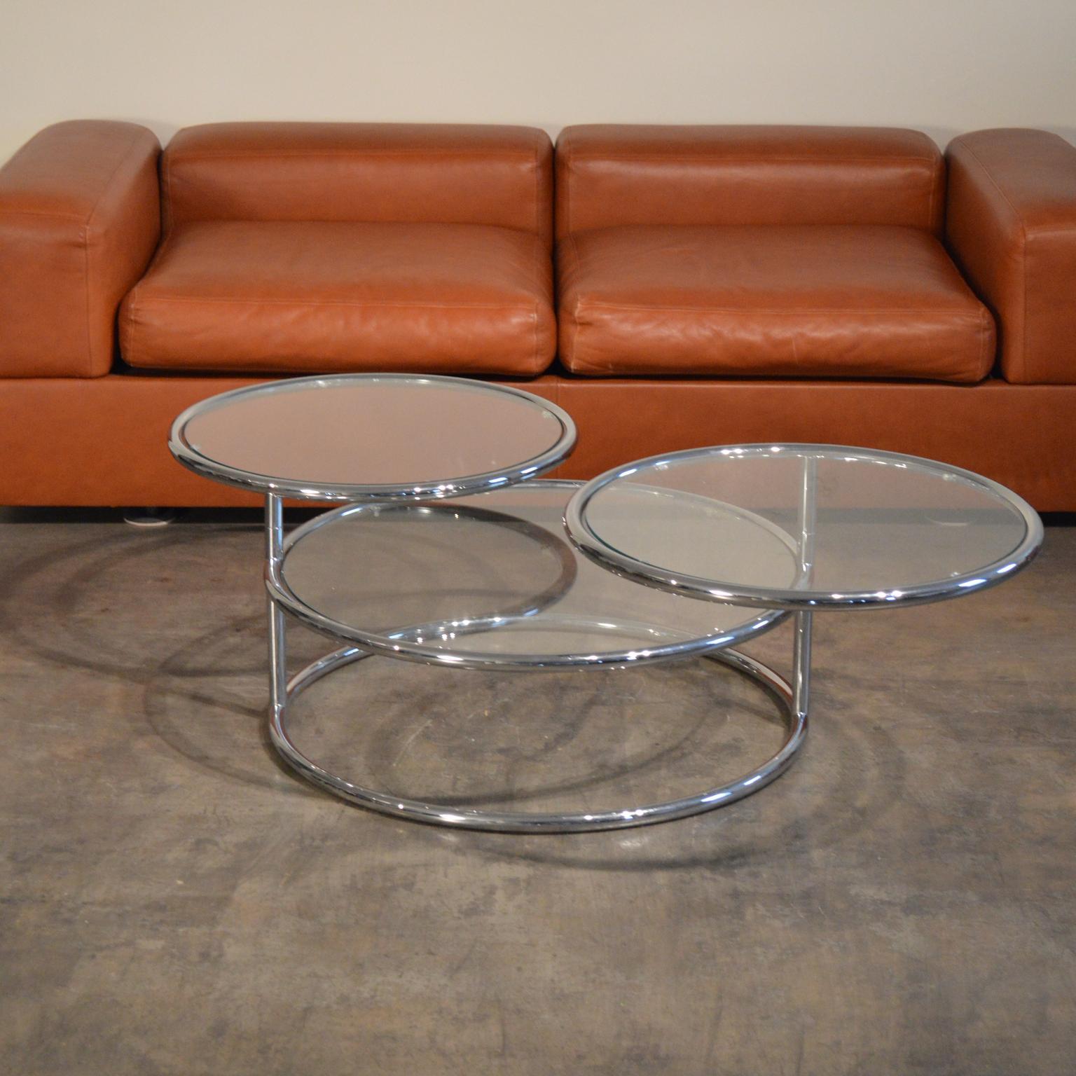 Three Tier Glass and Tubular Chrome Articulating Cocktail Table c. 1970's For Sale 1
