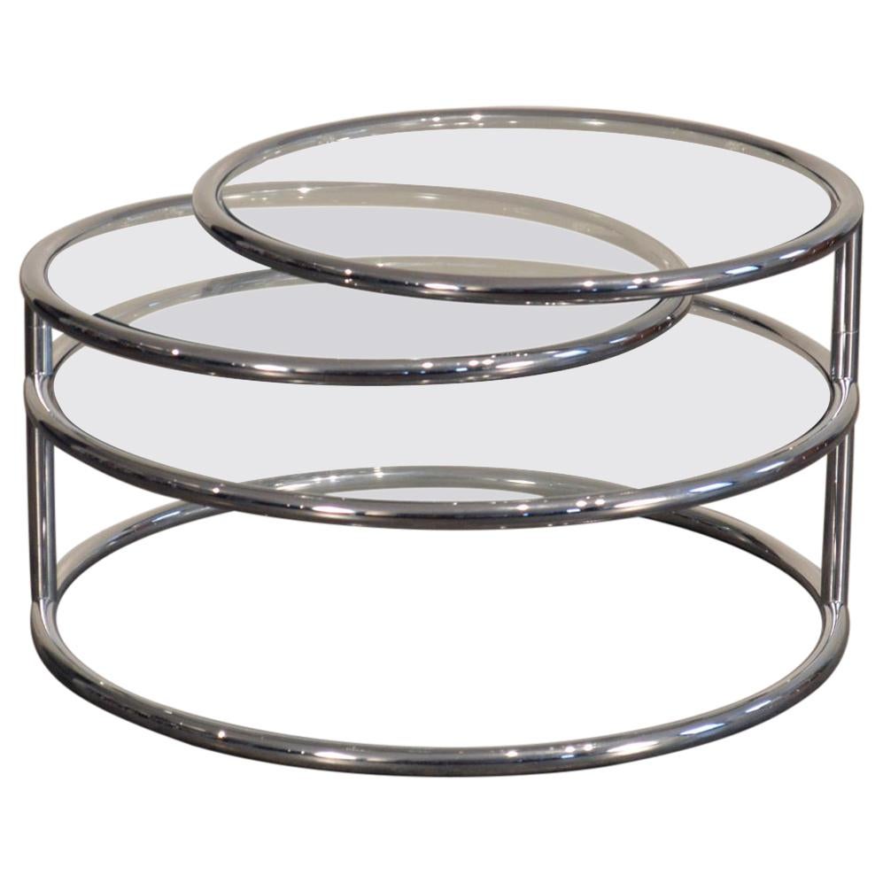 Three Tier Glass and Tubular Chrome Articulating Cocktail Table c. 1970's For Sale