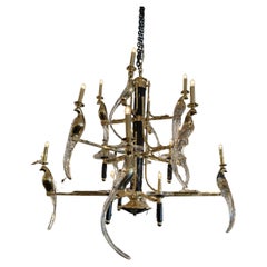 Three Tier Handcrafted Crystal Brass and Marble chandelier