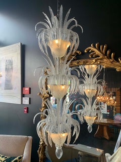 Three Tier Icey Leaves Murano Chandelier