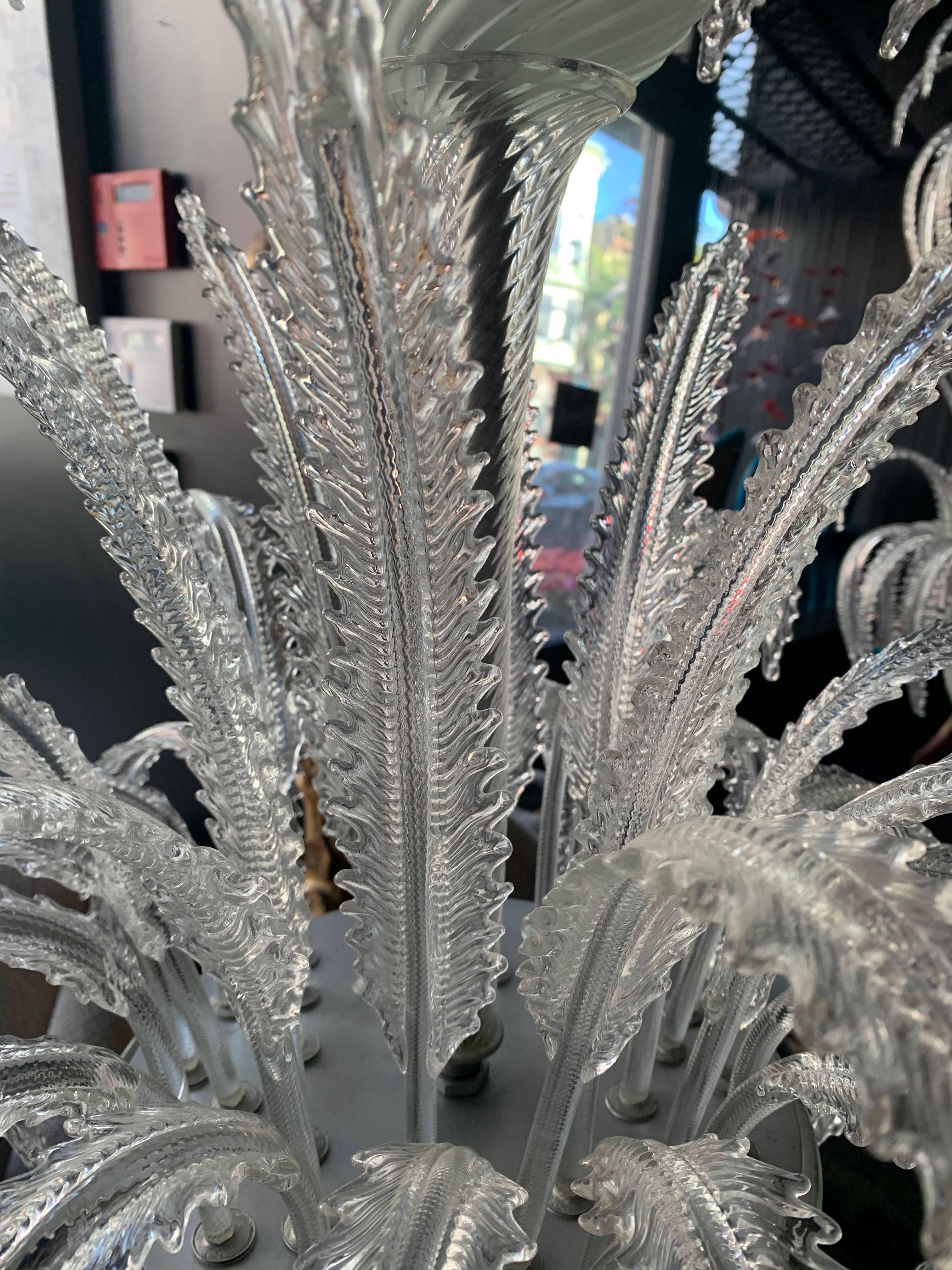 Three Tier Icey Leaves Murano Chandelier In Good Condition For Sale In Hudson, NY