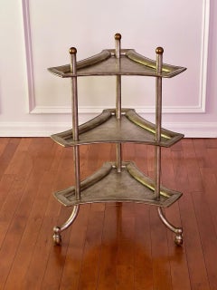Three-Tier Iron Etagere with Antiqued Brass Finish, Plant Stand, Side Table