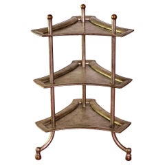Three-Tier Iron Etagere with Antiqued Brass Finish, Plant Stand, Side Table