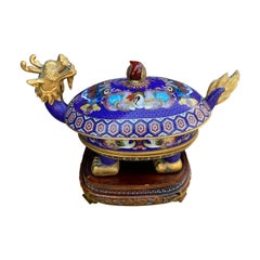 Vintage Three-Tier Lidded Cloisonné Chinese Turtle/Dragon Censor on Stand