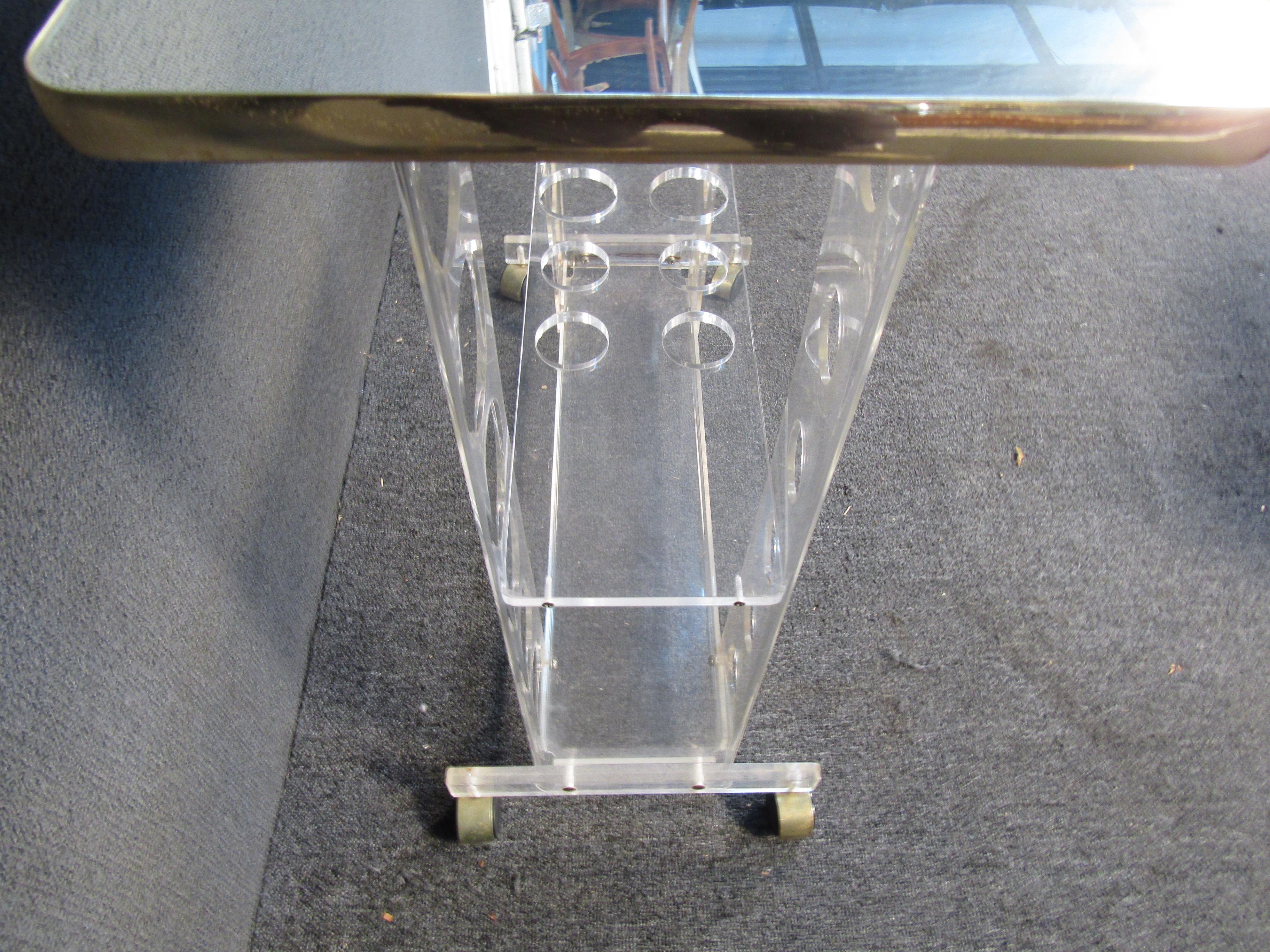 Three Tier Lucite Bar Cart with Mirrored Top 7