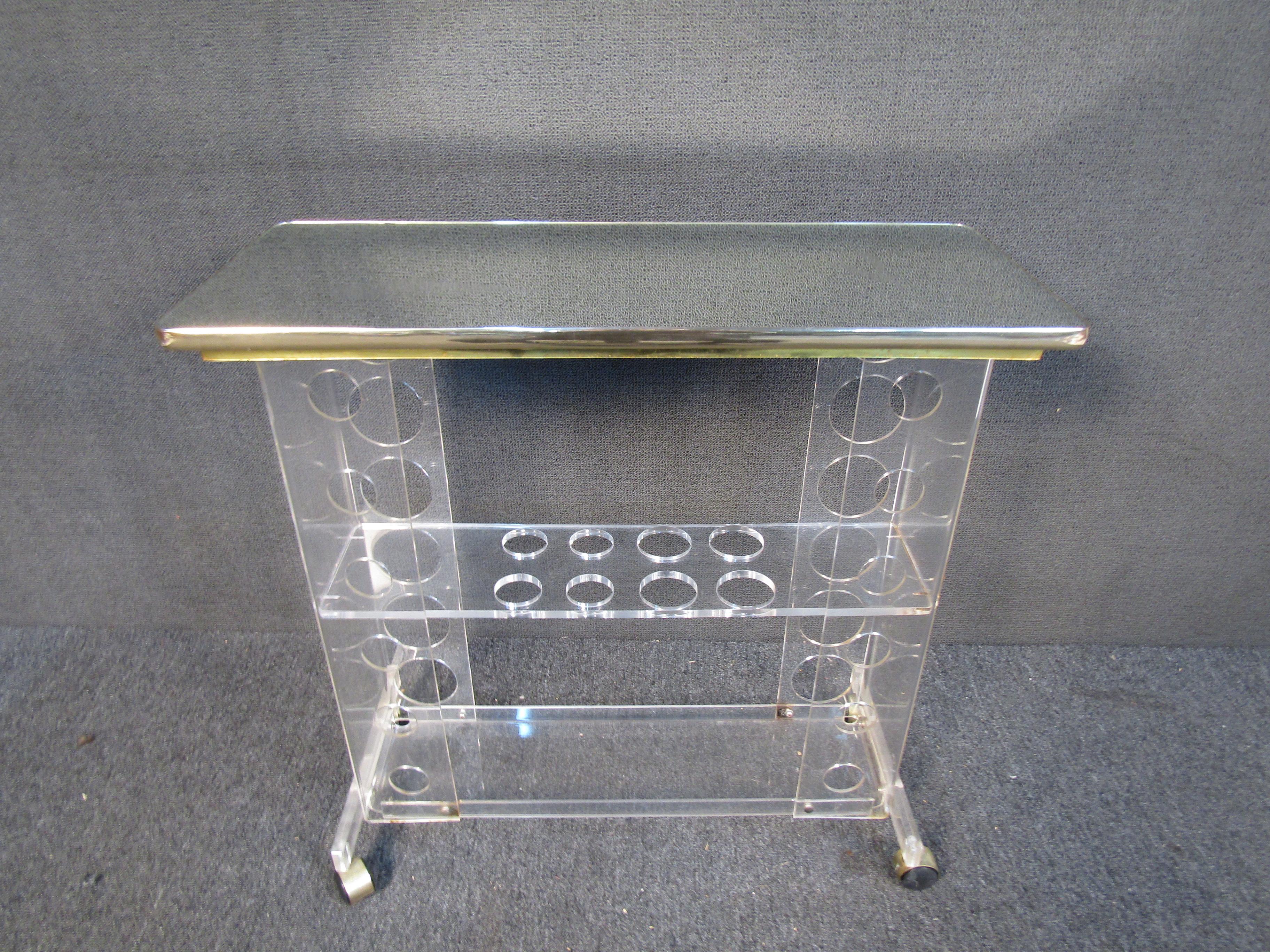 Mid-Century Modern Three Tier Lucite Bar Cart with Mirrored Top