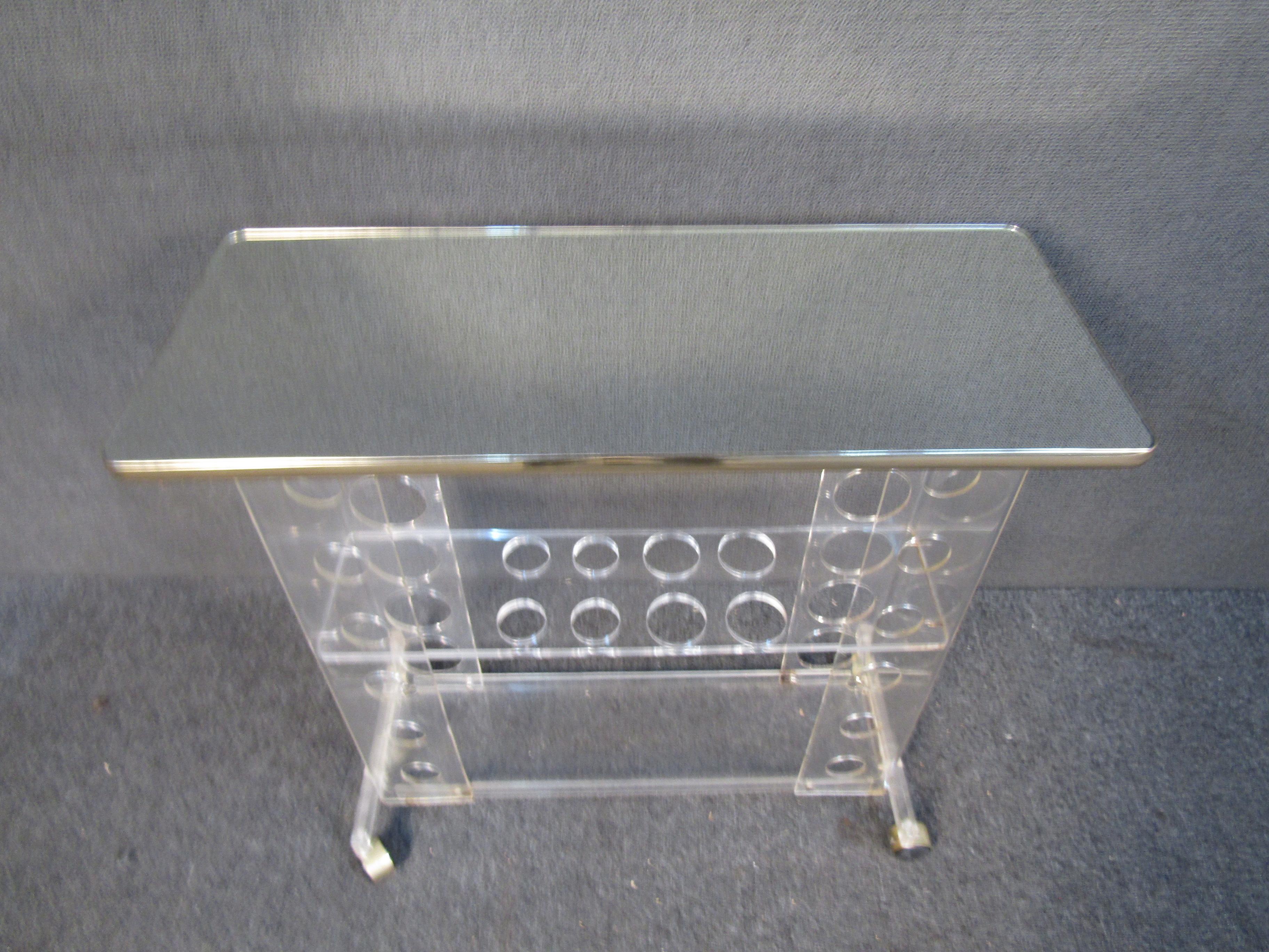 Three Tier Lucite Bar Cart with Mirrored Top In Good Condition In Brooklyn, NY