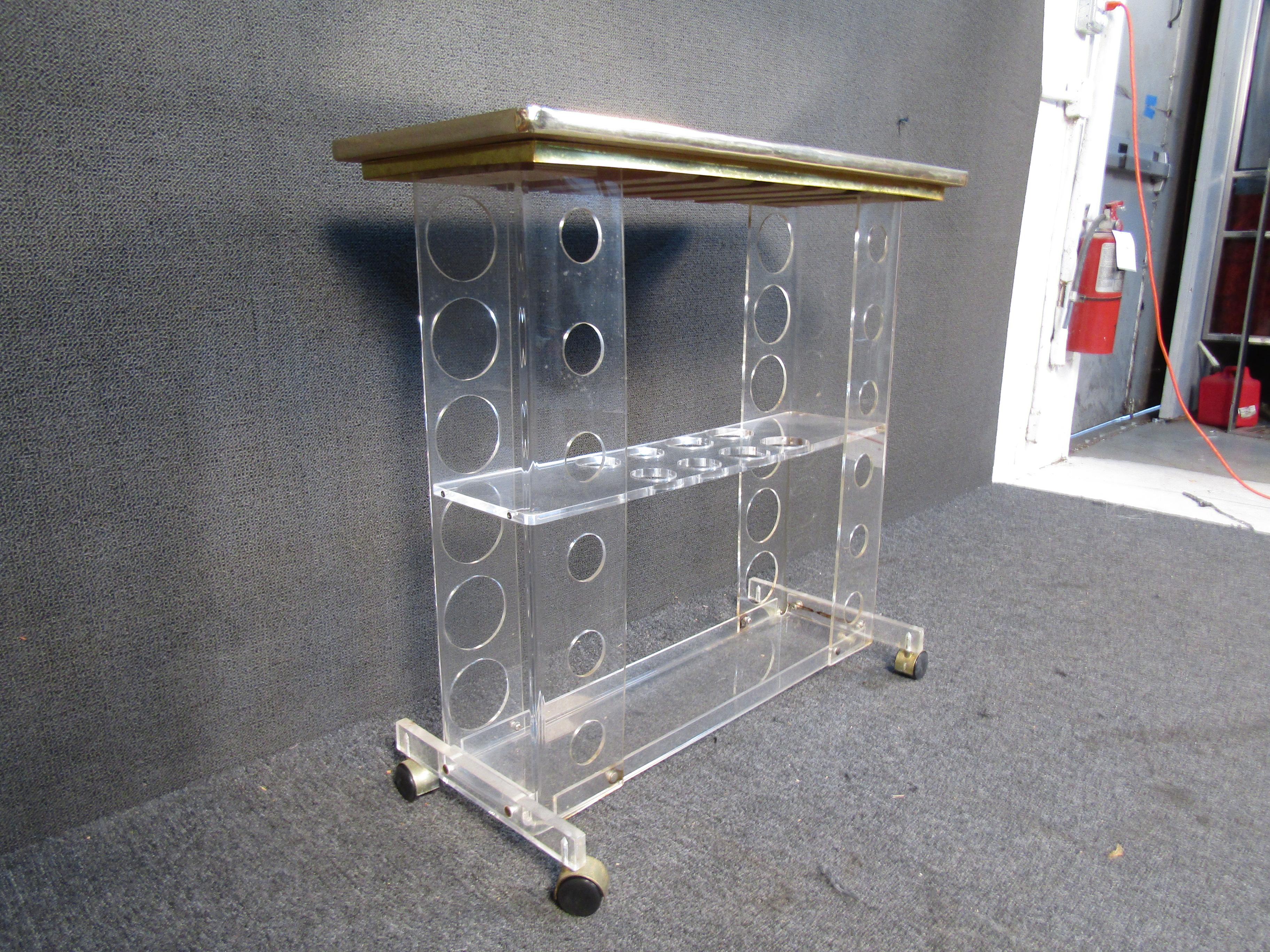 20th Century Three Tier Lucite Bar Cart with Mirrored Top