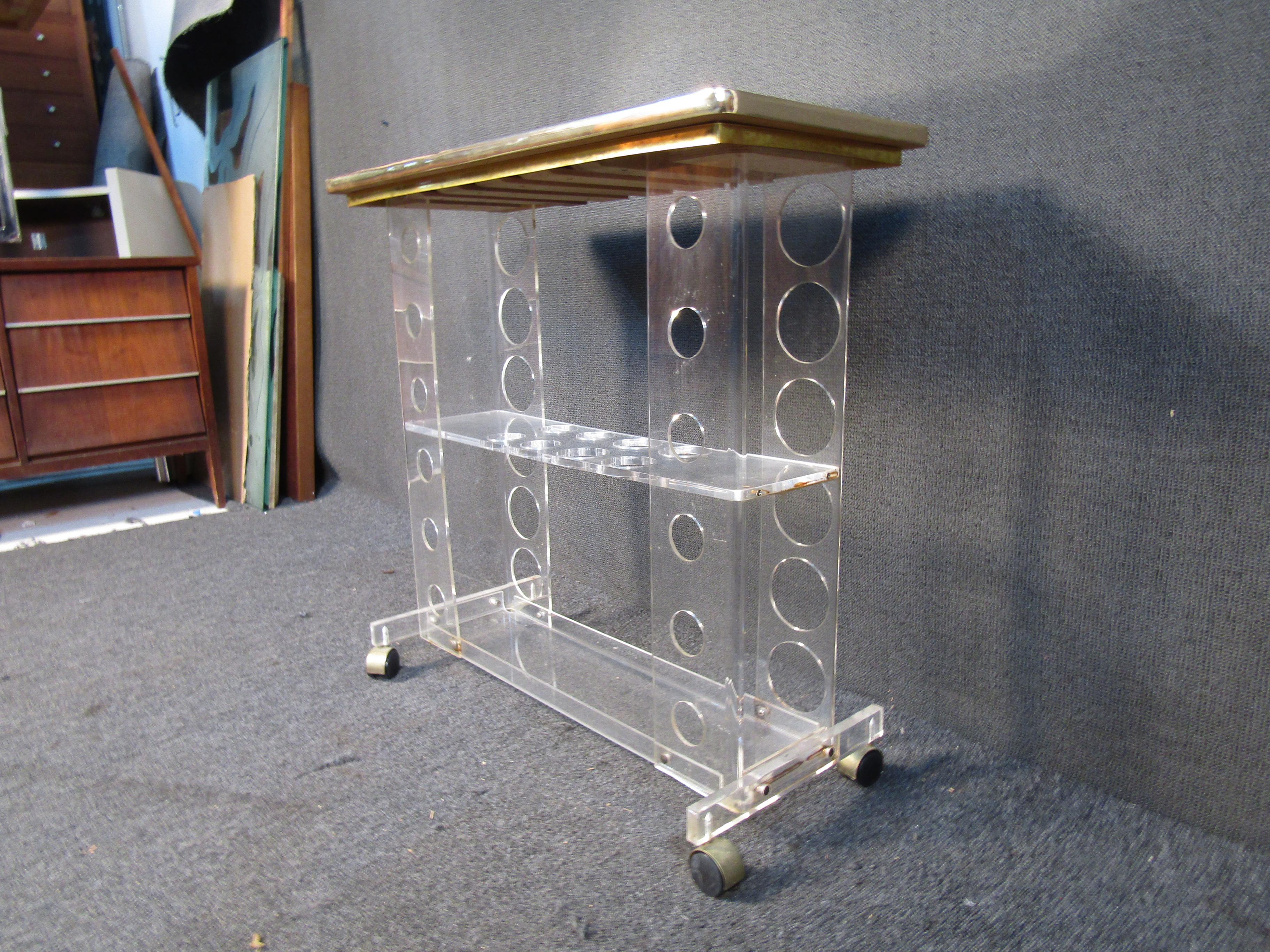 Three Tier Lucite Bar Cart with Mirrored Top 1