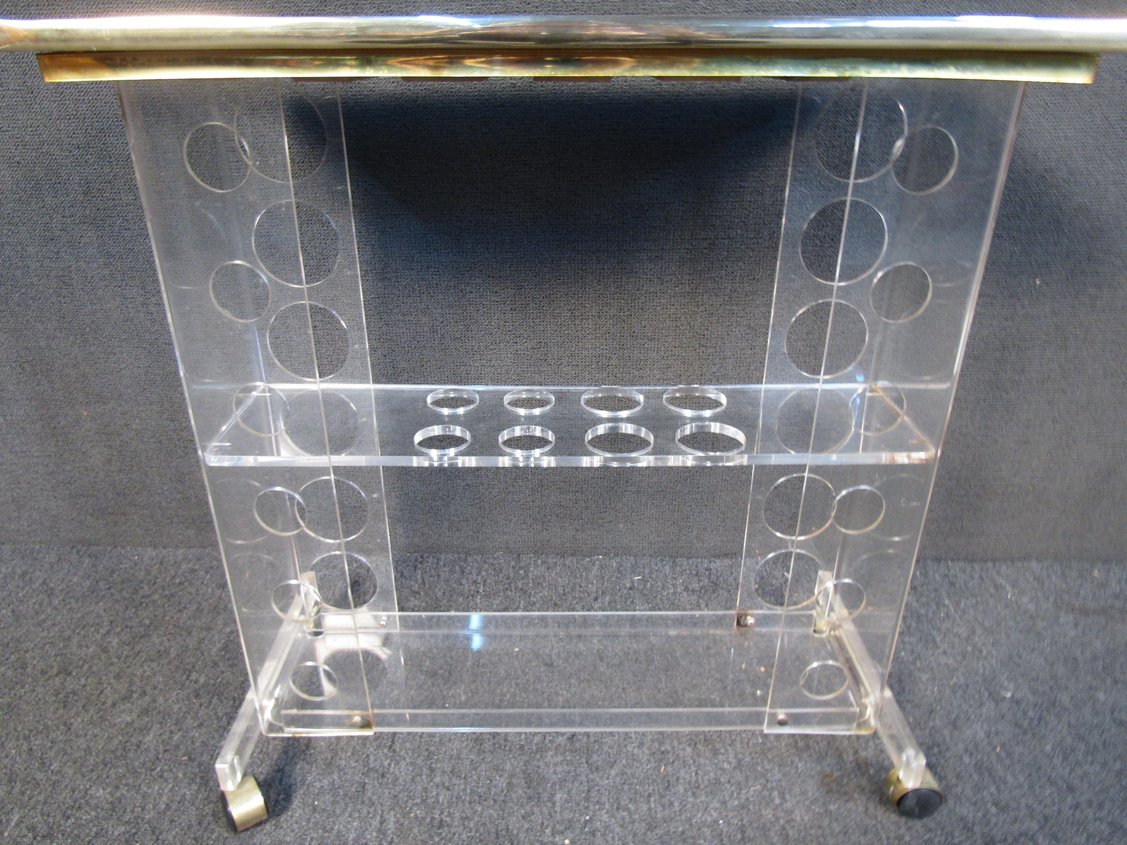 Three Tier Lucite Bar Cart with Mirrored Top 3