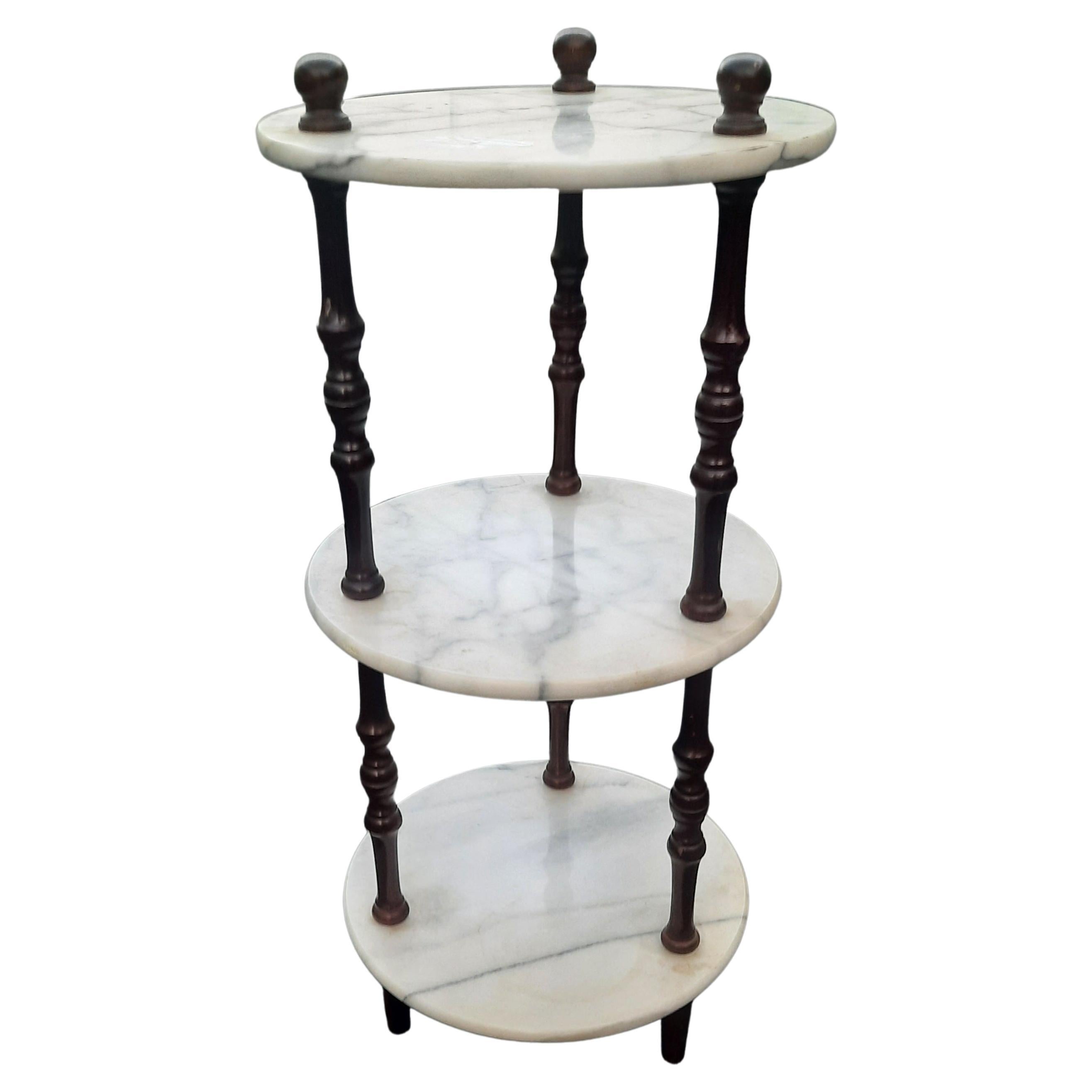 Cute Three-Tier Mahogany And Marble Side Table 
Measures 12