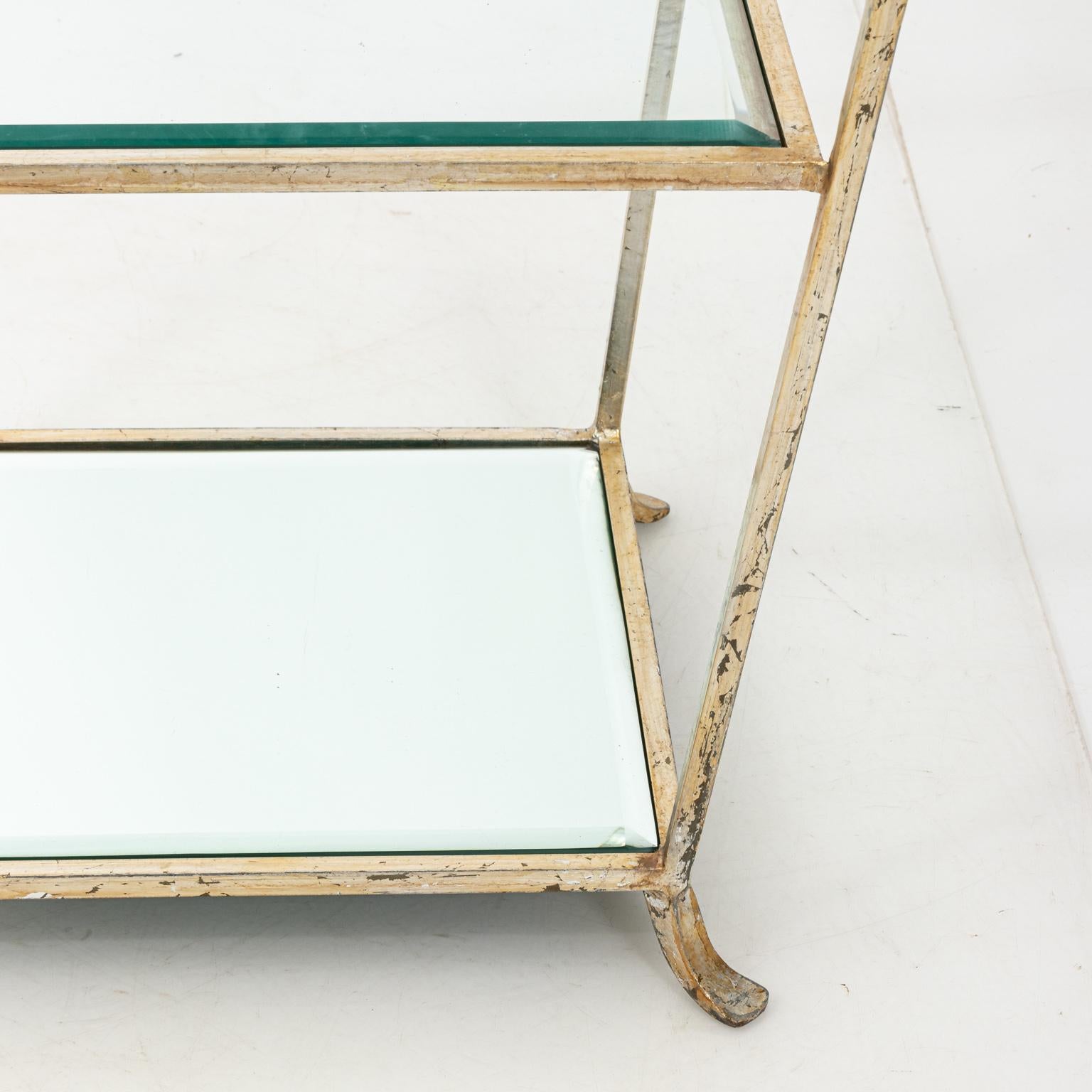 Late 20th Century Three-Tier Metal and Silver Leaf Side Table