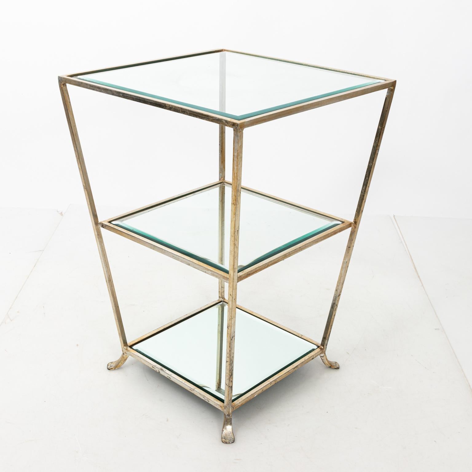 Three-Tier Metal and Silver Leaf Side Table 1