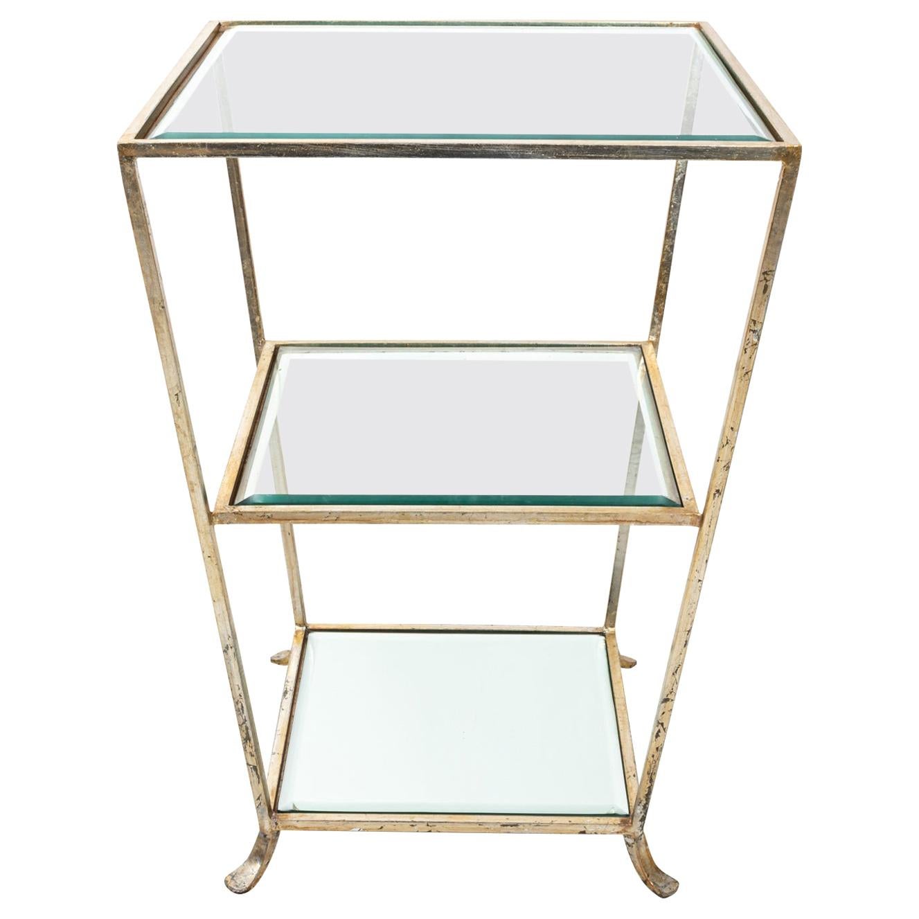 Three-Tier Metal and Silver Leaf Side Table