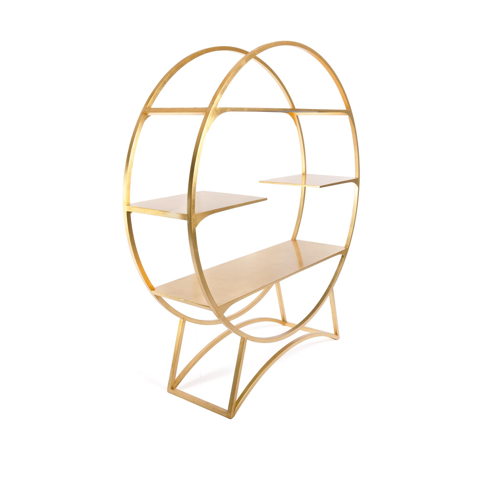 Currently 1 in stock, ready to ship 2-3 days

With its elegant lines and bright golden leaf hand-finish, the Oversized Orb is an eye-catching display piece perfect for showcasing personal item or retail wares. It looks as lovely against a wall as