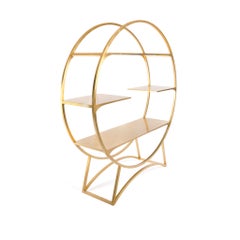 Three-Tier Metal Orbital Shelving Unit Golden Leaf Hand Finish, 1 in Stock