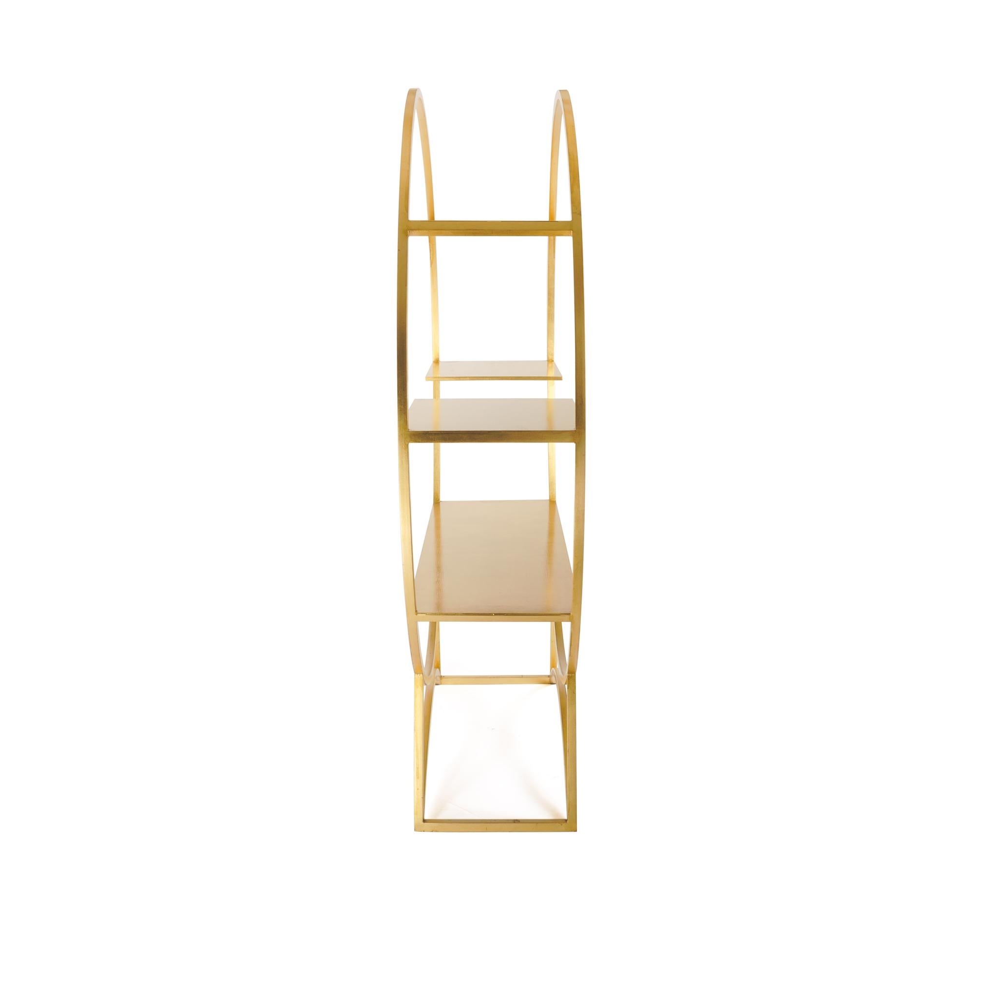 American Three-Tier Metal Orbital Shelving Unit Golden Leaf Hand Finish, 1 in Stock