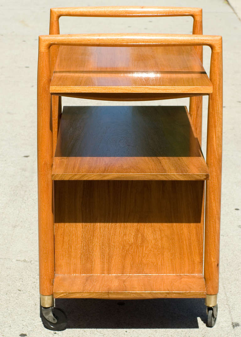 American Three-Tier Midcentury Bar Cart with Storage Cabinet