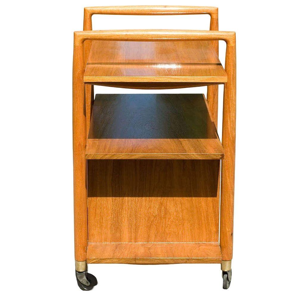 American Mid-Century Three-Tier Bar Serving Cart w/ Storage Cabinet For Sale